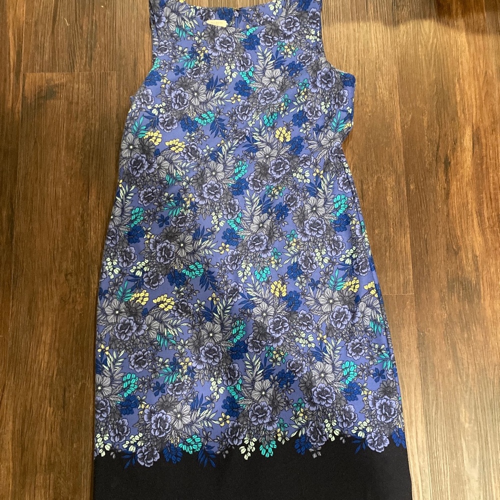 Talbots Sleeveless Blue Floral Cotton/Poly Blend Dress Size Small